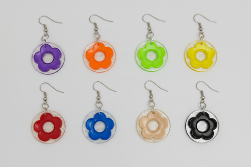 Clear Acrylic Flower Drop Earrings - 8 Colors Two Rows