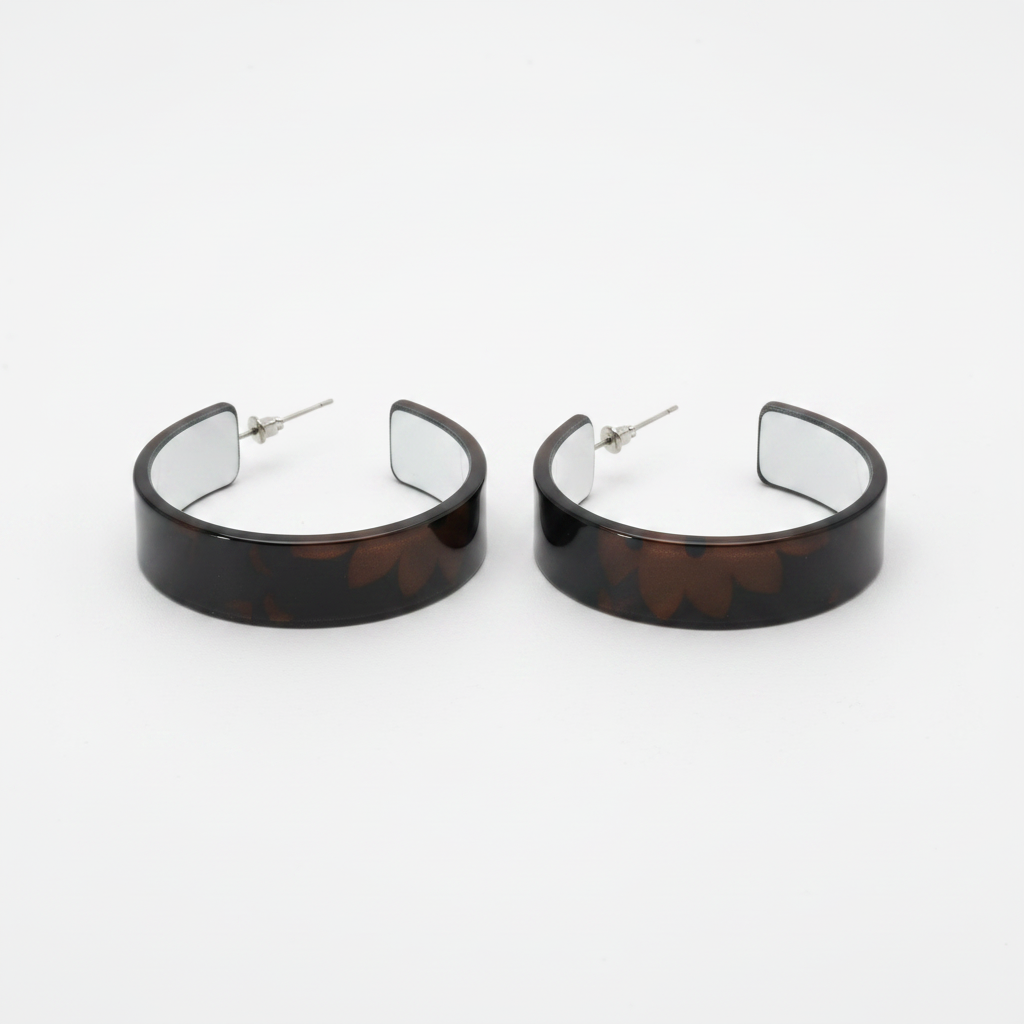 Dark Brown Black Wide Flat Hoop Earrings - Flat Lay