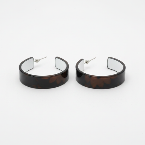 Dark Brown Black Wide Flat Hoop Earrings - Flat Lay