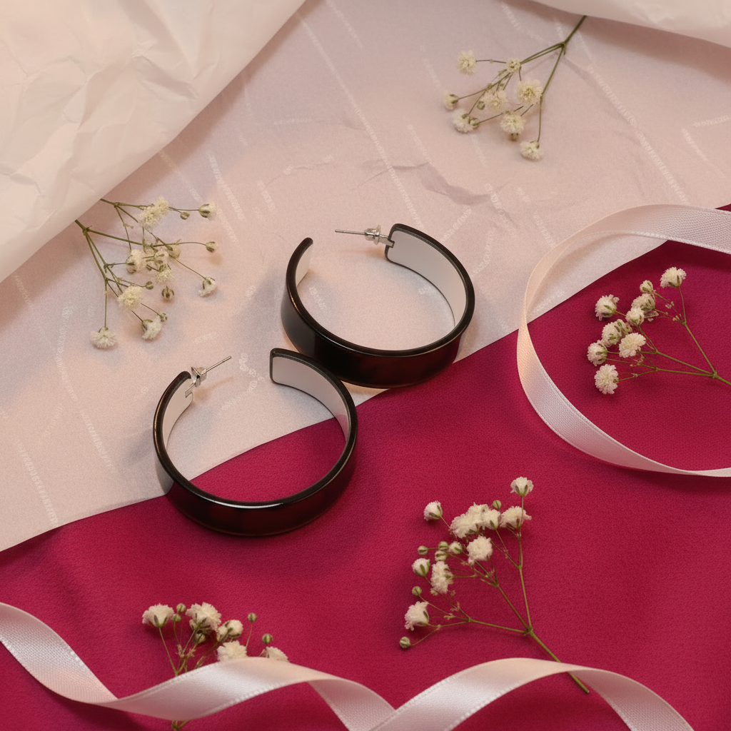 Dark Wide Hoop Earrings - Brand Color Flat Lay