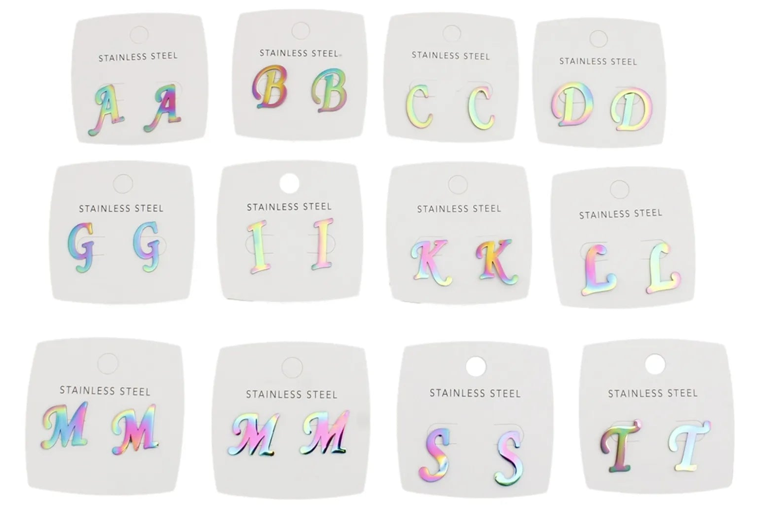 Multicolor Initial Letter Stud Earrings