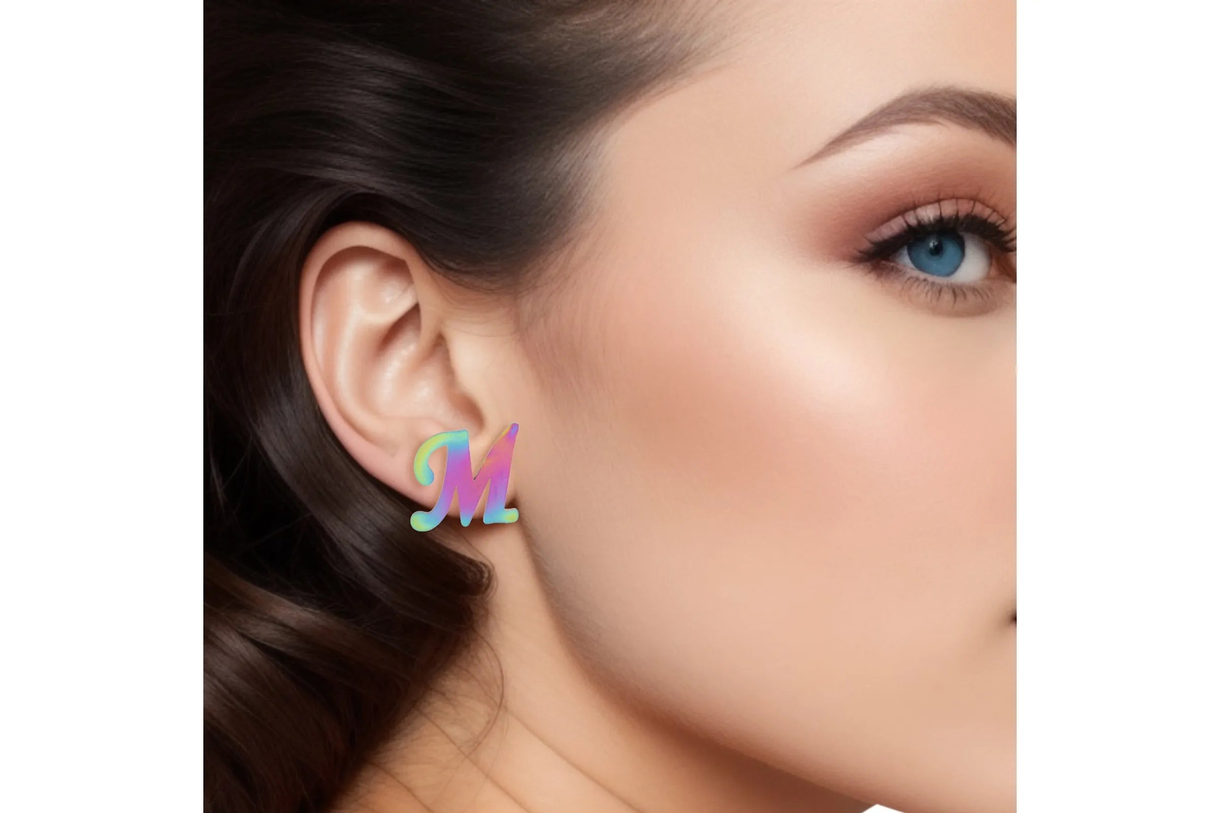 Multicolor Initial Letter Stud Earrings