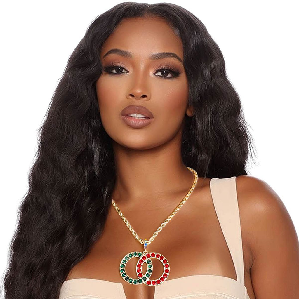 Red & Green Rhinestone Infinity Pendant Rope Chain Necklace