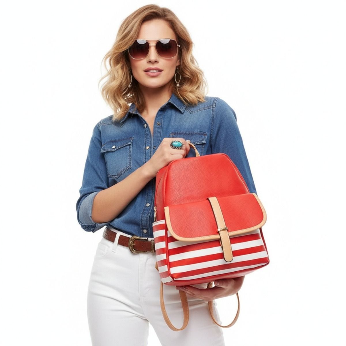 Red and White Stripe Backpack
