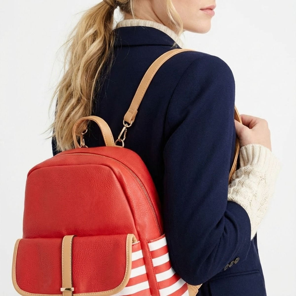 Red and White Stripe Backpack