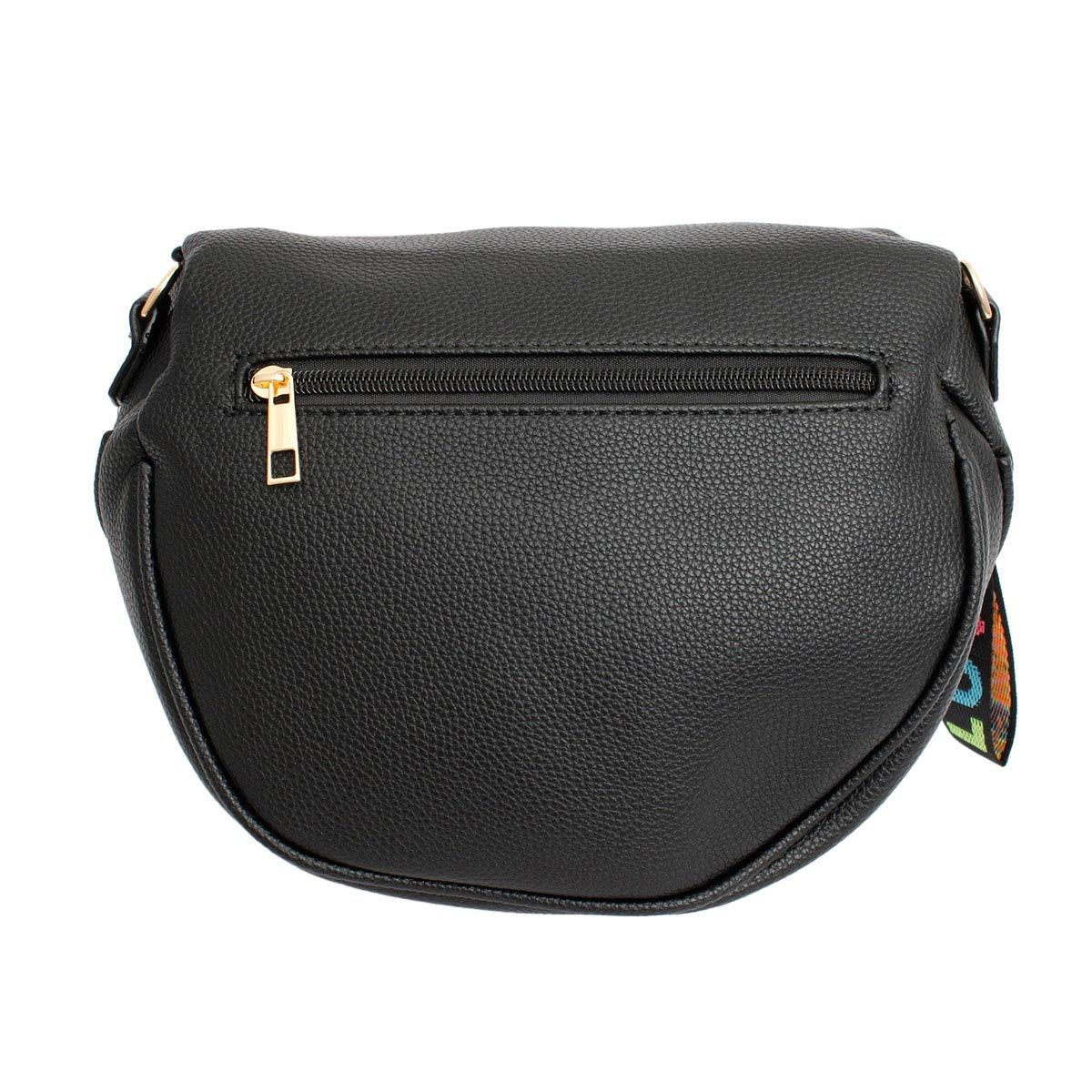 Back view of the bag showing a hidden horizontal zip pocket with a gold pull and the rainbow LOVE tab peeking out at the right edge