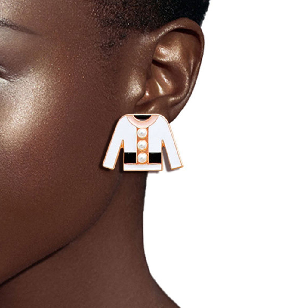 3 Pcs Gold Metal, White Epoxy & Pearl Charm Stud Earring Set