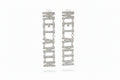 Pair of silver-tone clear pavé rhinestone MELANIN linked letter dangle earrings on white background, showing all seven rhinestone-encrusted letters cascading vertically with small chain links and post backings