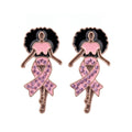 Gold Light Pink Afro Woman Breast Cancer Studs