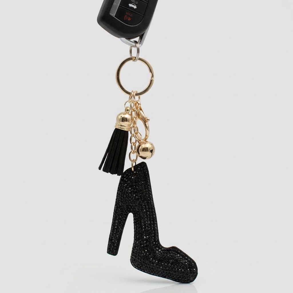 Black Rhinestone High Heel Bag Charm Keychain