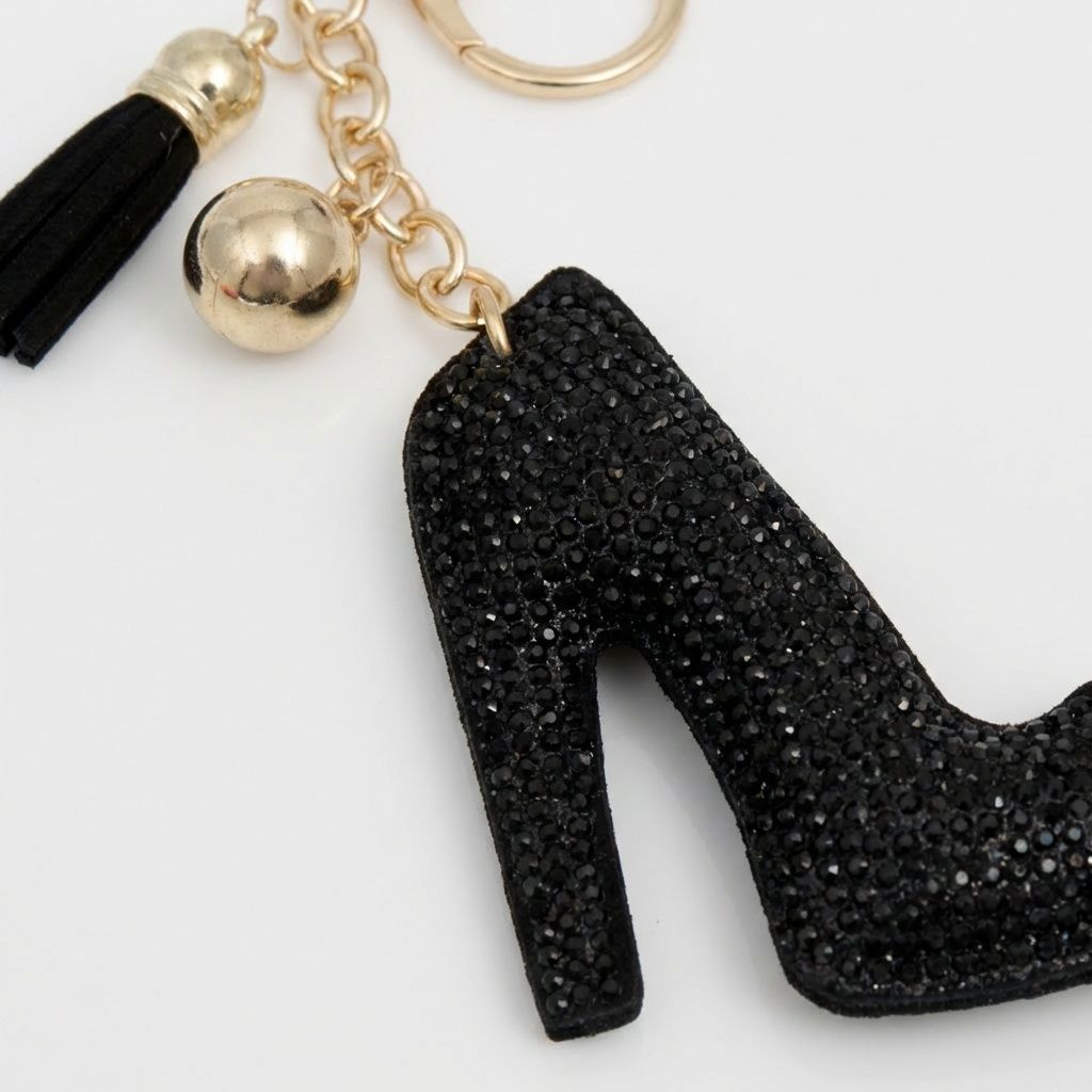 Black Rhinestone High Heel Bag Charm Keychain