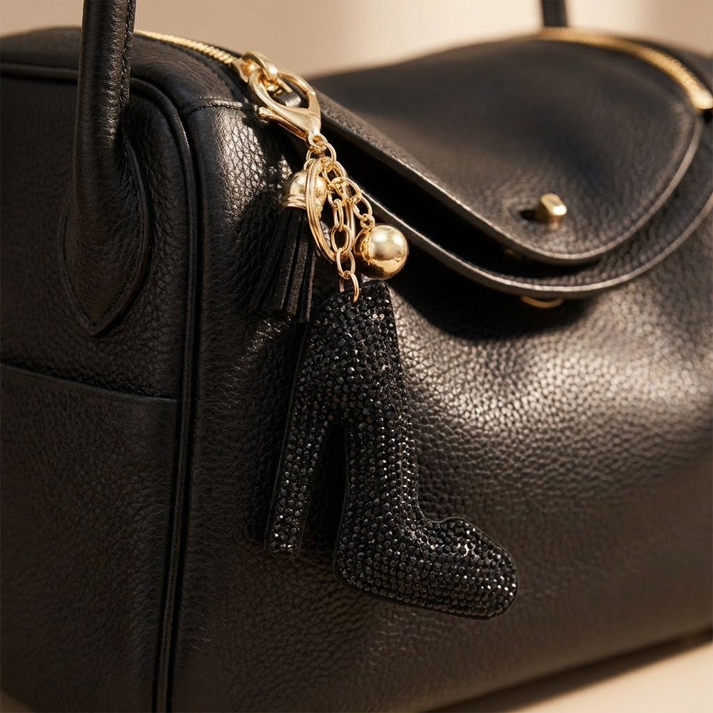 Black Rhinestone High Heel Bag Charm Keychain