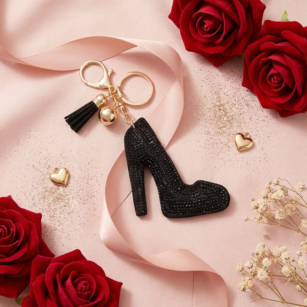 Black Rhinestone High Heel Bag Charm Keychain