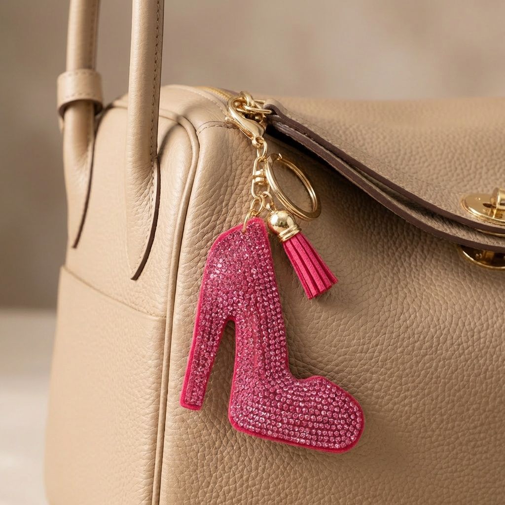 Fuchsia Rhinestone High Heel Bag Charm Keychain