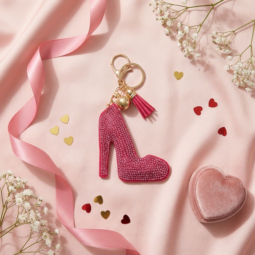 Fuchsia Rhinestone High Heel Bag Charm Keychain