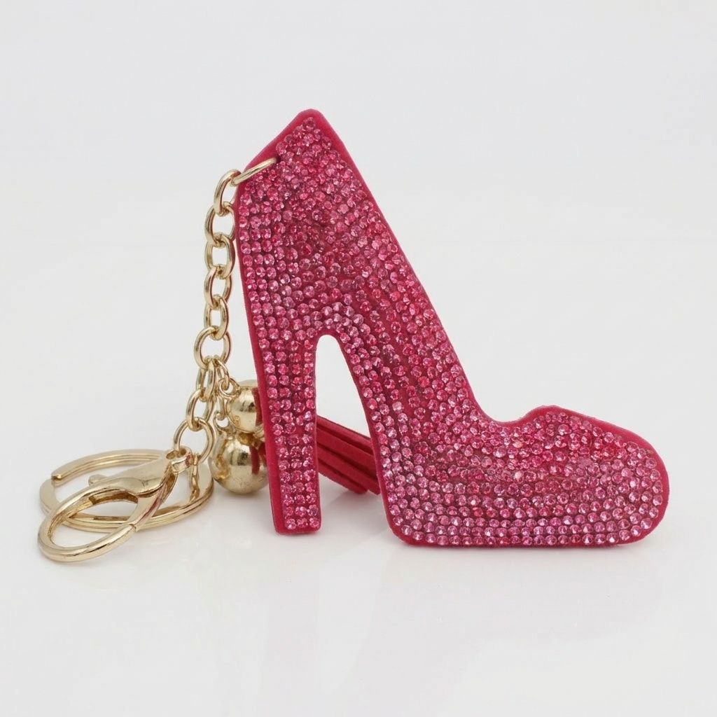 Fuchsia Rhinestone High Heel Bag Charm Keychain