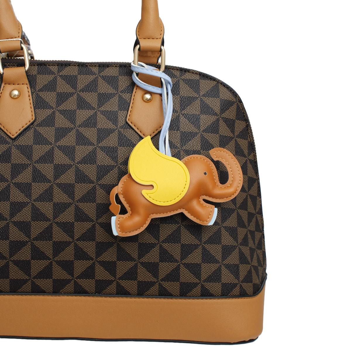 Brown Faux Leather Flying Elephant Bag Charm | Whimsical Purse Charm