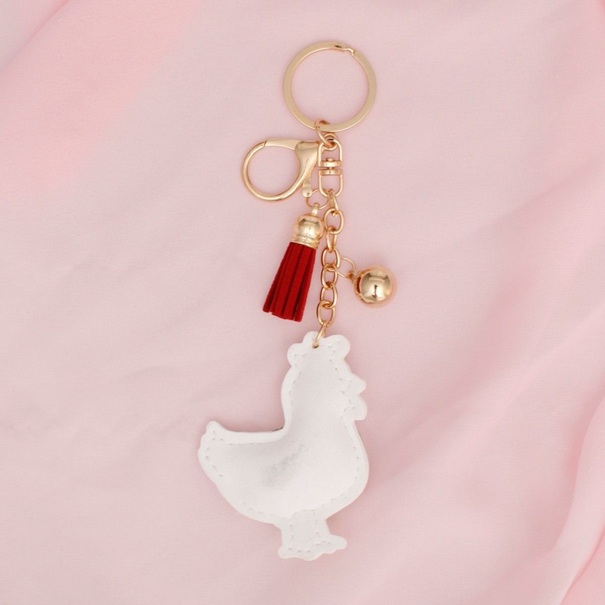 White Rhinestone Rooster Keychain | Farmhouse Chic Bag Charm