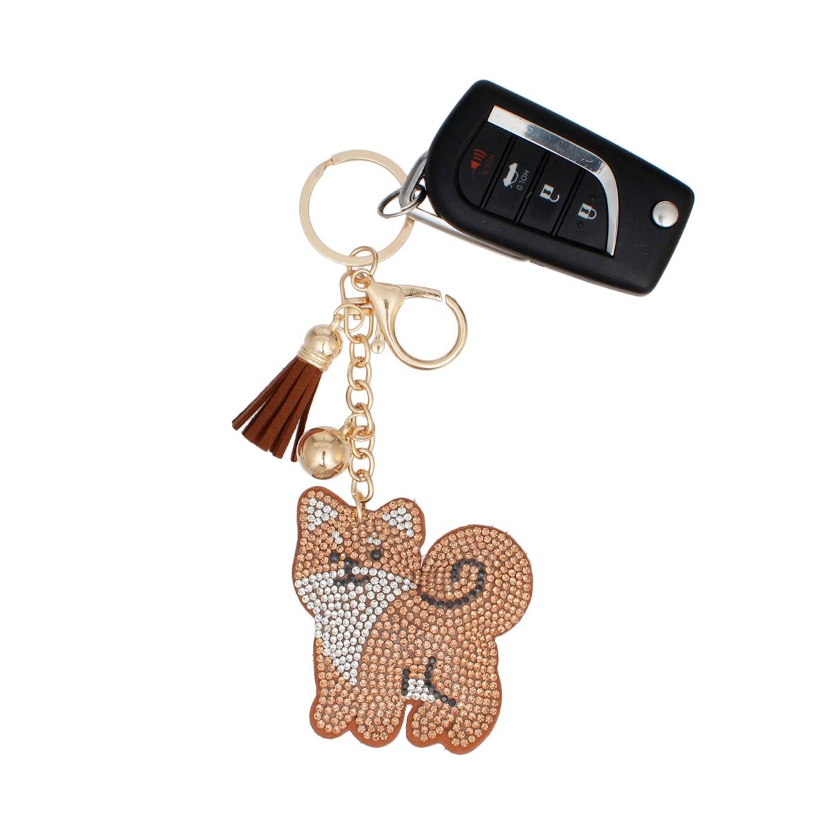 Brown Rhinestone Shiba Inu Dog Keychain | Pet Lover Bag Charm