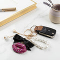 Fuchsia Stone Encrusted Lips Parisian Pearl Keychain