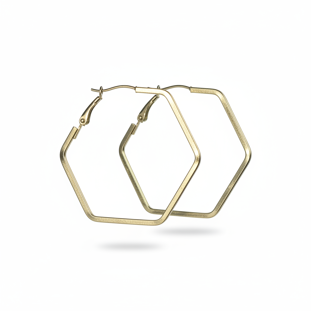 Gold Hexagon Hoops - Display Stand White Background