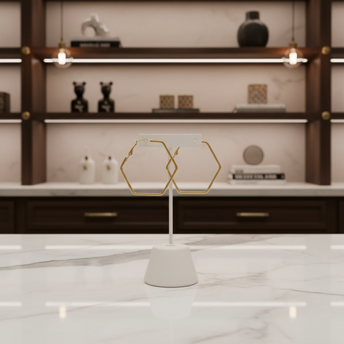 Gold Hexagon Hoops - Display Stand White Background