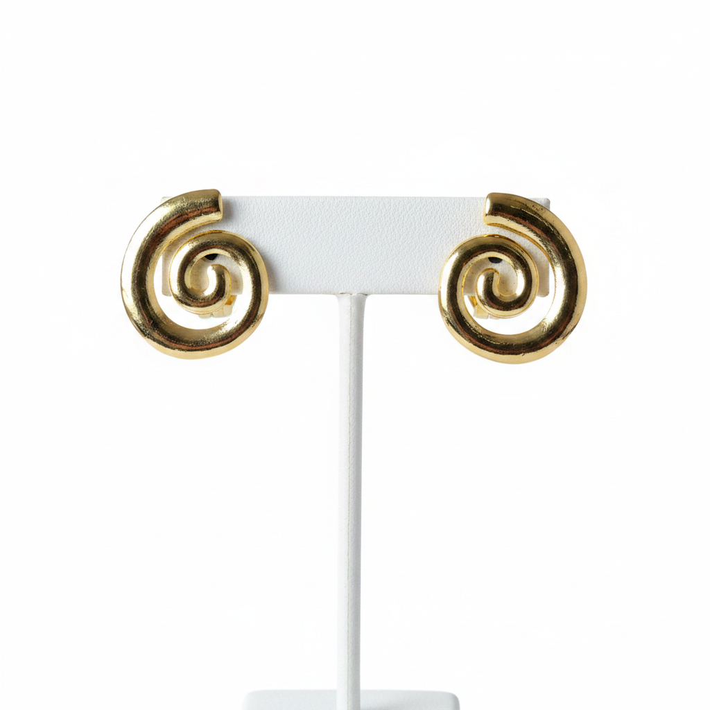 Women's Gold Hammered Spiral Swirl Stud Earrings