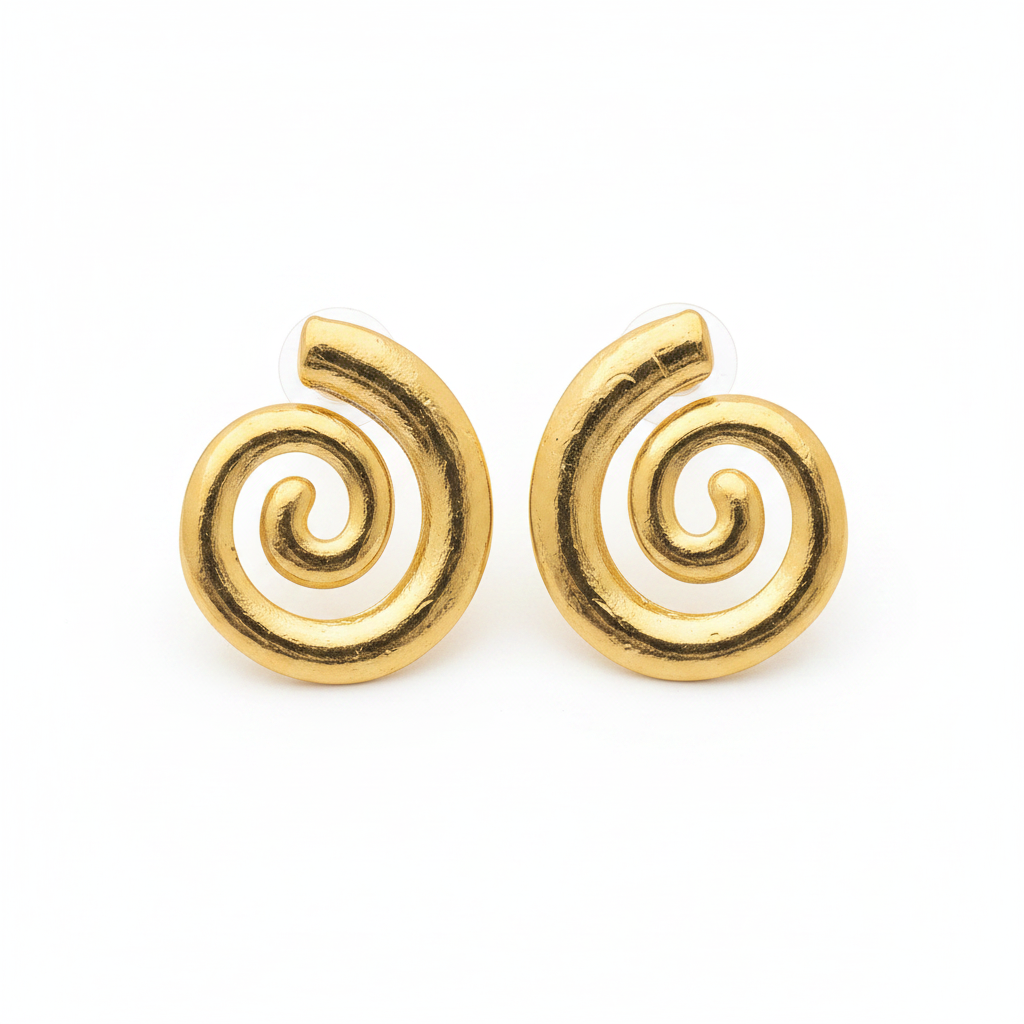 Women's Gold Hammered Spiral Swirl Stud Earrings