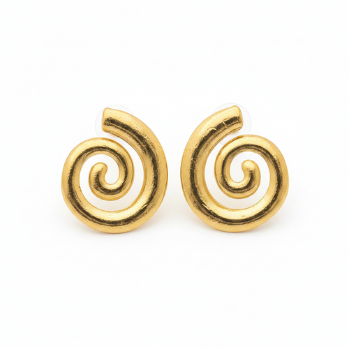 Women's Gold Hammered Spiral Swirl Stud Earrings