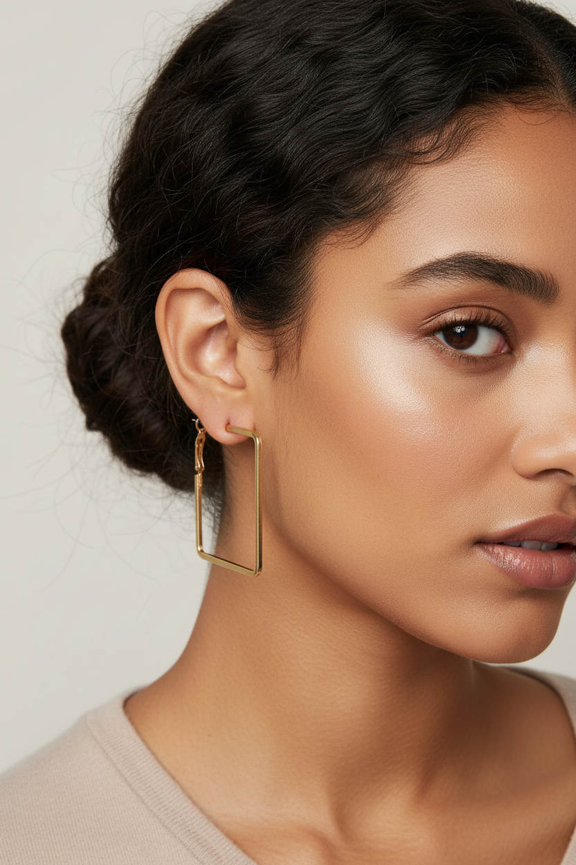 Gold Square Hoops - Realistic Size Gen Z Model