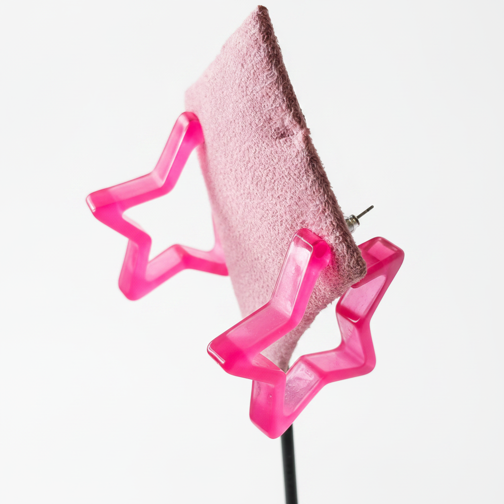 Hot Pink Star Hoops - Brightened