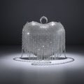 Clutch Silver Rhinestone Fringe Heart Hardcase Bag