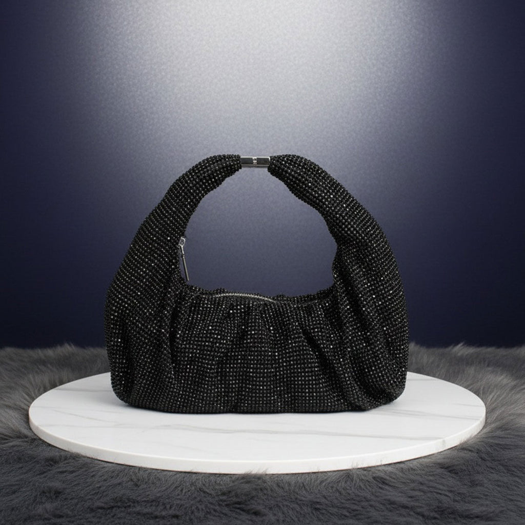 Clutch Premium Black Rhinestone Mesh Hobo Bag
