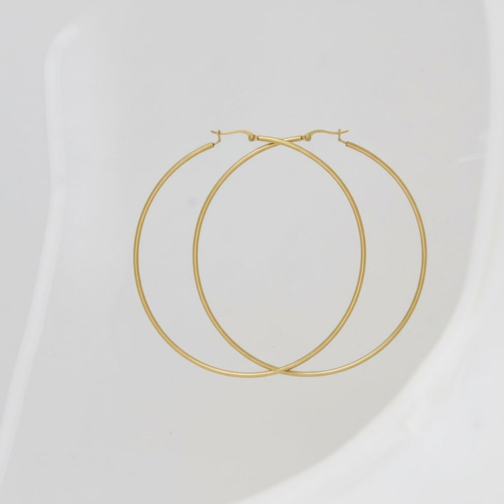 Hoop 18k Gold Steel Classic 90mm Thin Earrings