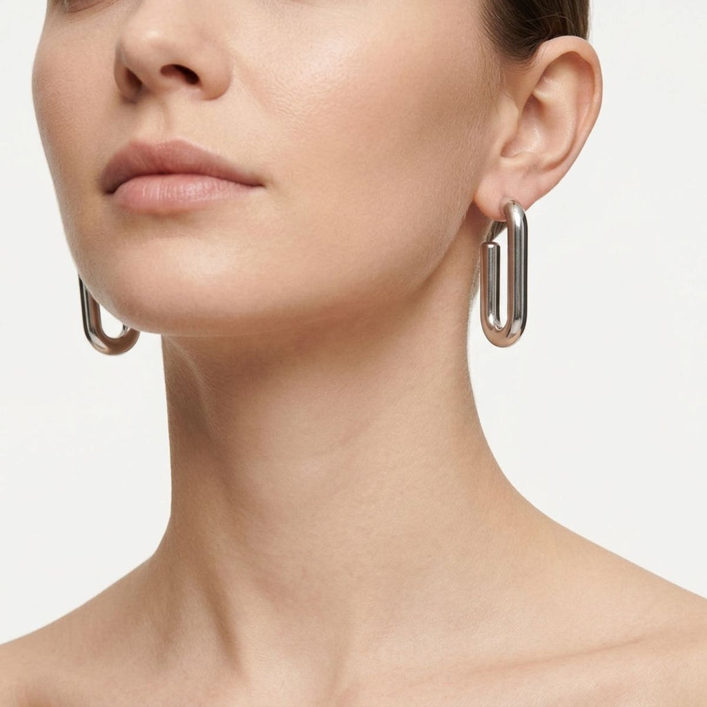 Open Hoop Stainless Steel Oval Tube Earrings
