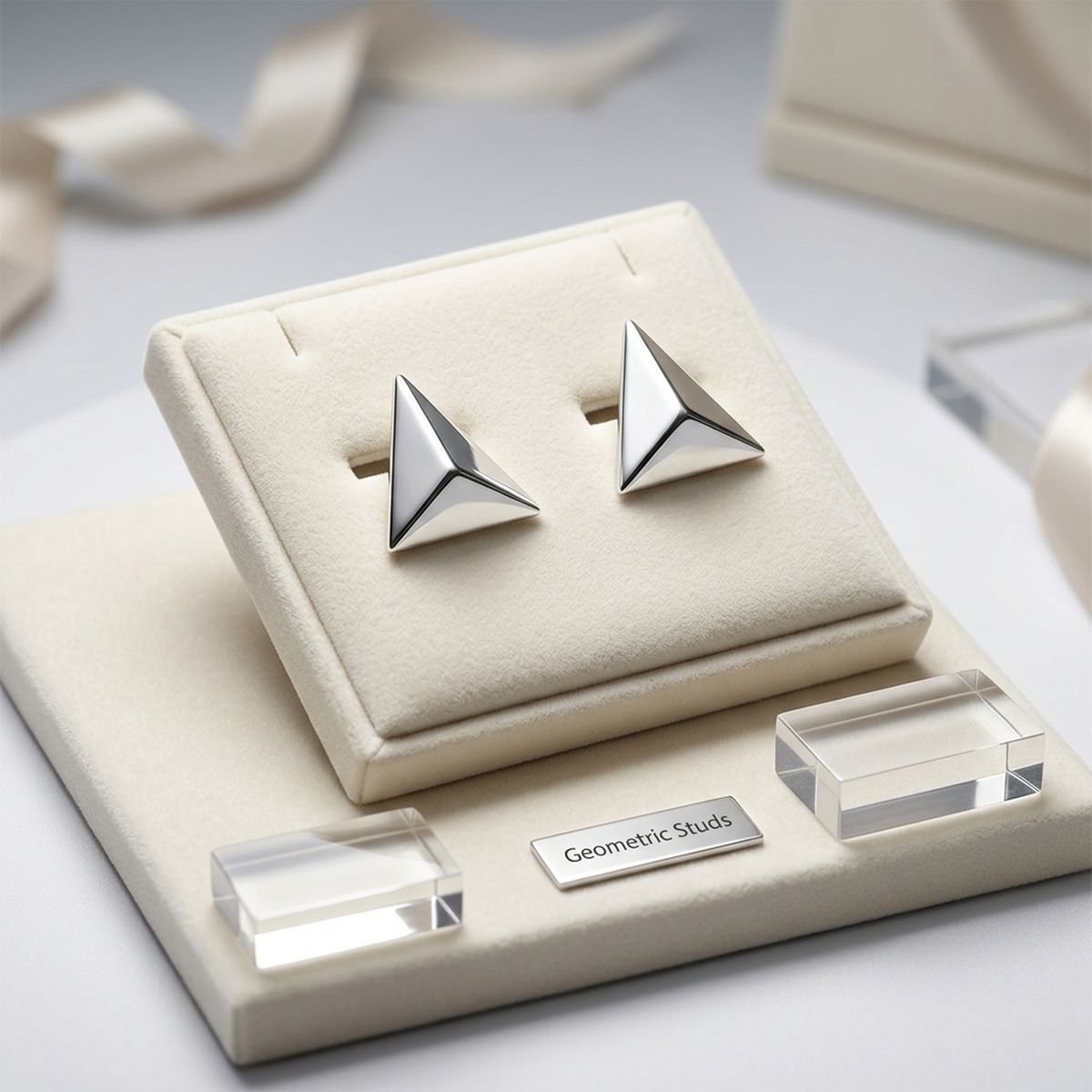 Stud Stainless Steel Pyramid Triangle Earrings