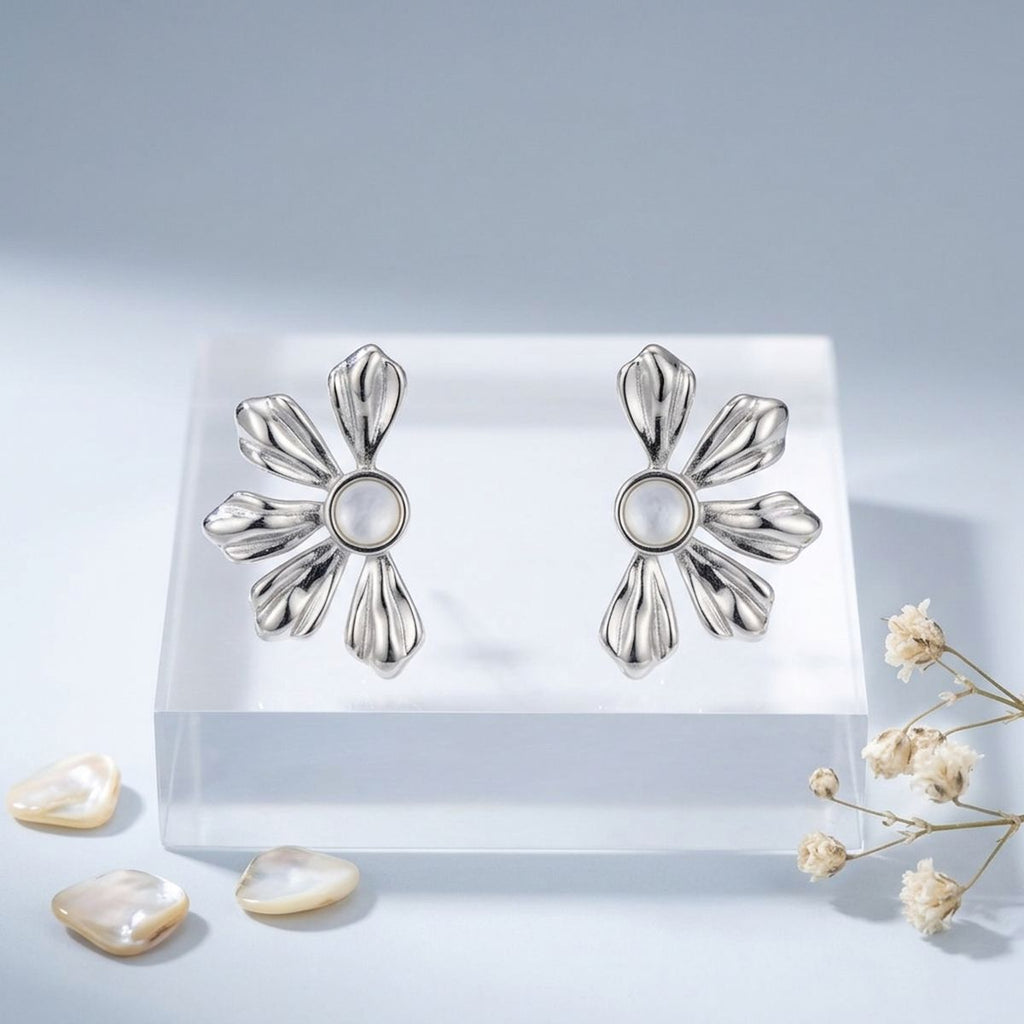 Stud Stainless Steel Mother of Pearl Earrings