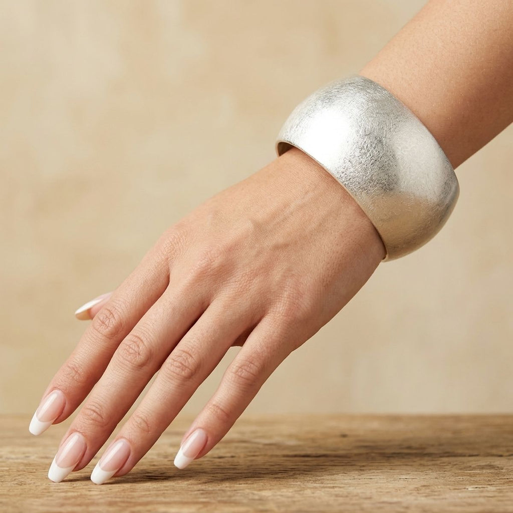 Bangle Matte Silver Metal Wide Hinge Bracelet