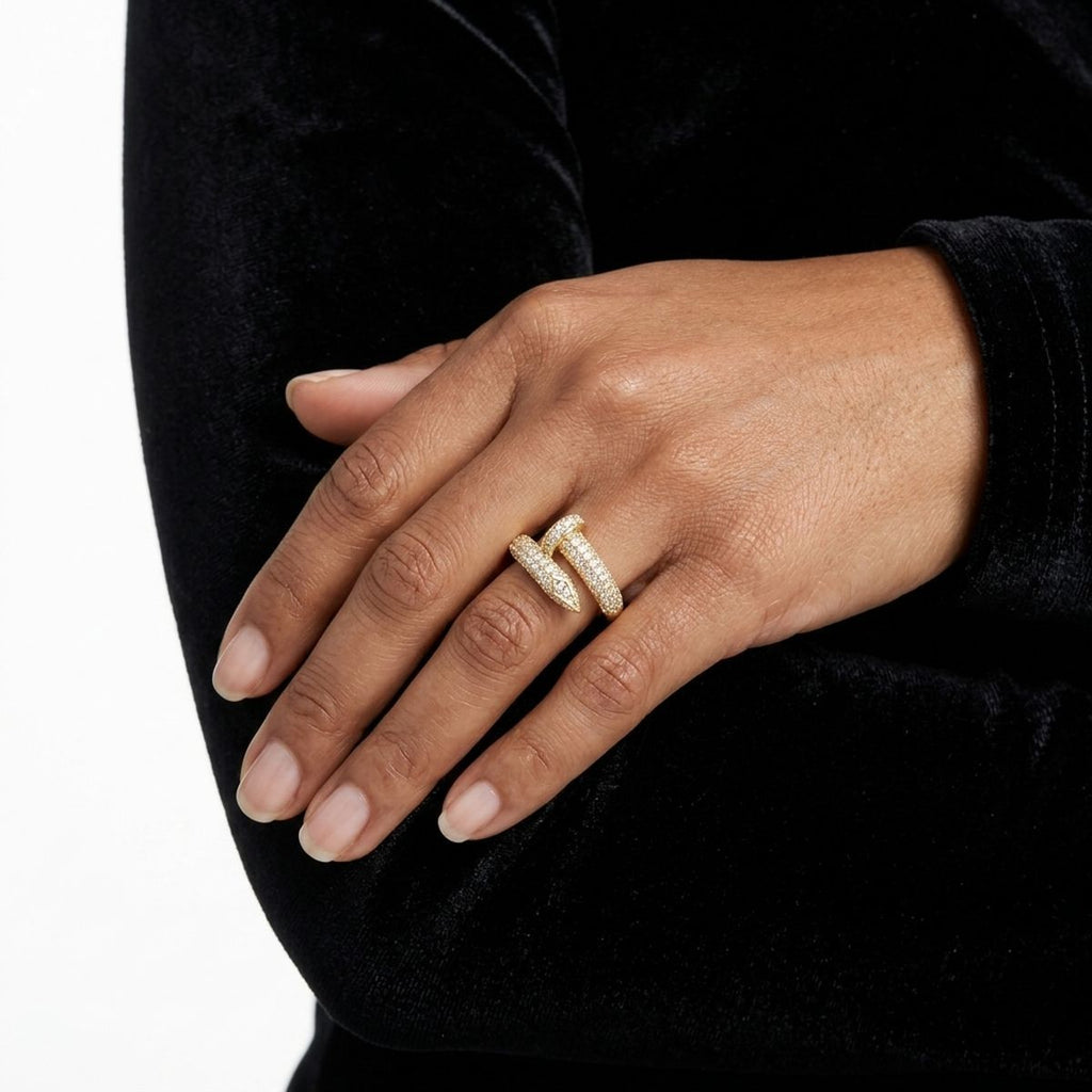 Ring Gold Brass and CZ Wrapped Nail Adjustable