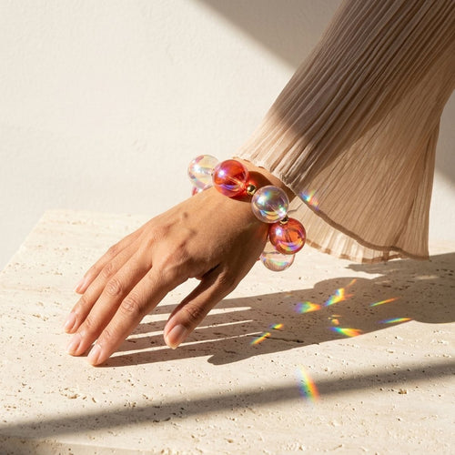 Bracelet Red & Pink Mix Iridescent Bubble Ball Bead