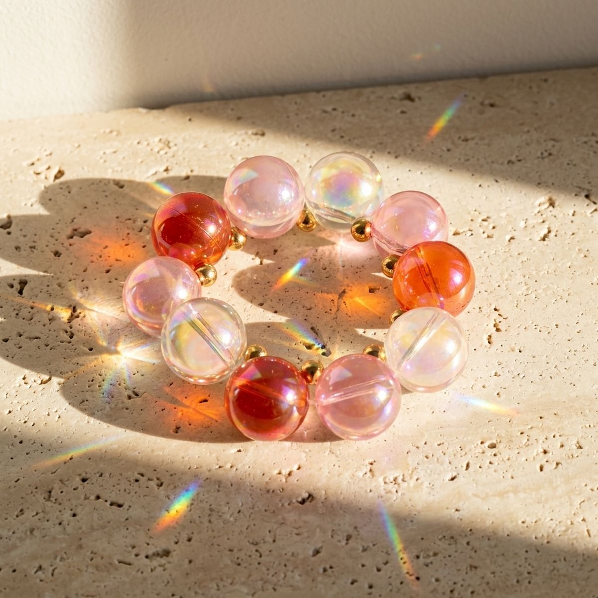 Bracelet Red & Pink Mix Iridescent Bubble Ball Bead