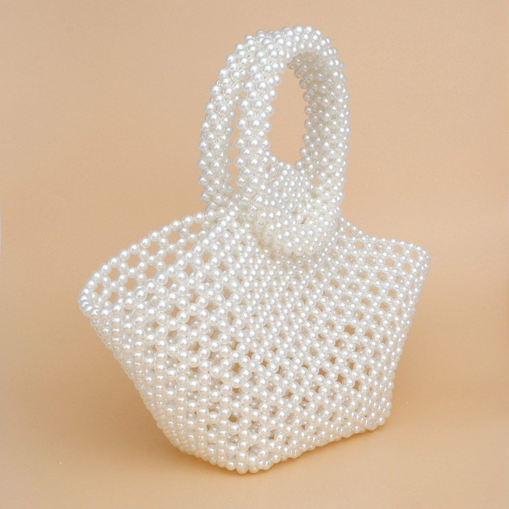 Top Handle Trapeze Cream Pearl Woven Handbag Bag