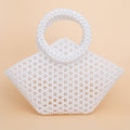 Top Handle Trapeze White Pearl Woven Handbag Bag