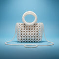 Top Handle Square White Pearl Woven Handbag