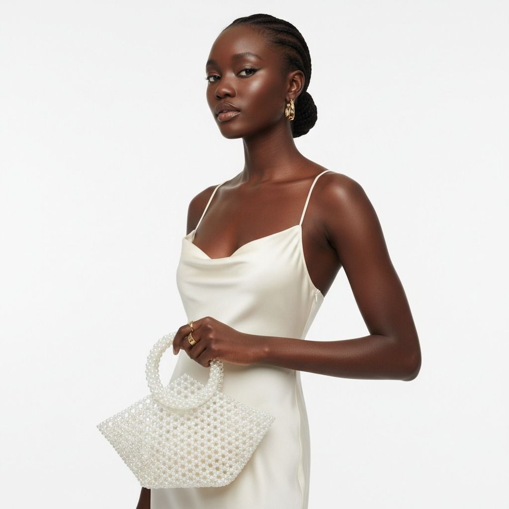 Top Handle Trapeze Cream Pearl Woven Handbag Bag
