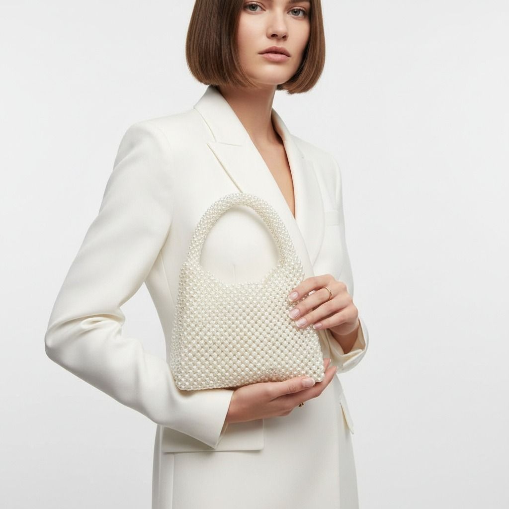 Top Handle Luxe Lady Cream Pearl Hollywood Handbag