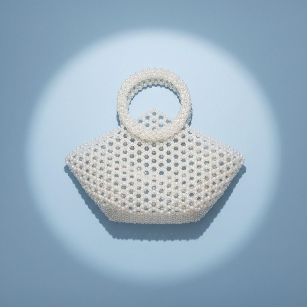 Top Handle Trapeze White Pearl Woven Handbag Bag
