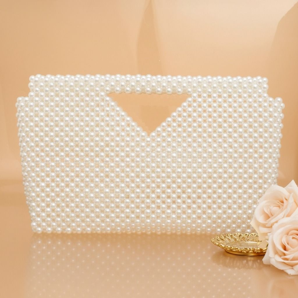 Clutch Cream Pearl Open Top Handmade Bag