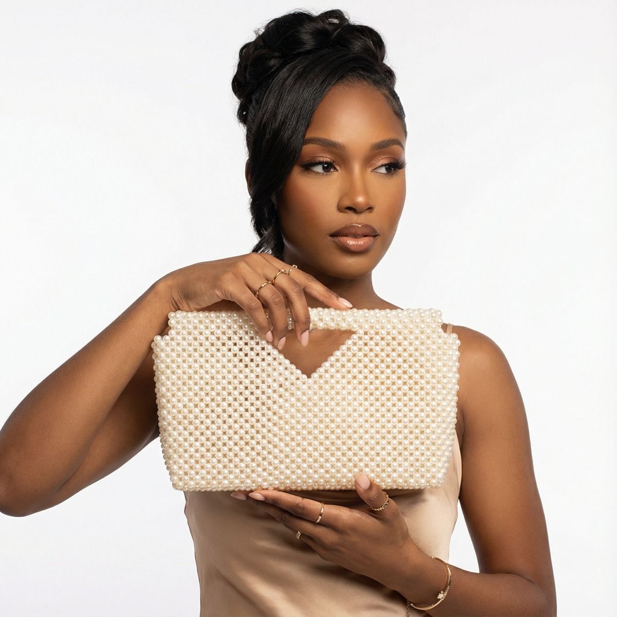 Clutch Cream Pearl Open Top Handmade Bag