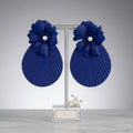 Large Stud Blue Flower Fanned Teardrop Earrings
